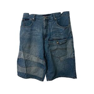 Source Jean's Men's Denim Shorts Blue Retro Loose mixed wash Size 36 X 14